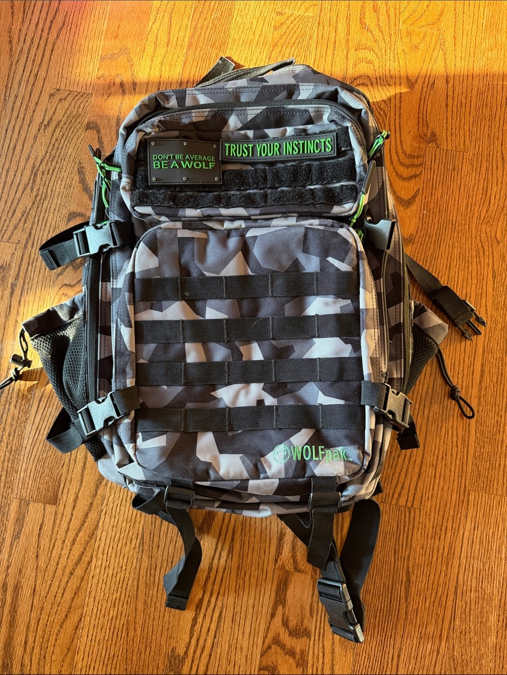 WOLFpak Gray Camouflage Backpack with Green Accents